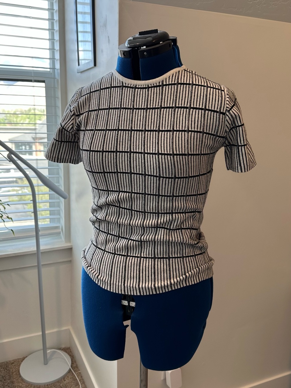 Striped Short-Sleeve Crewneck Top in Black and White